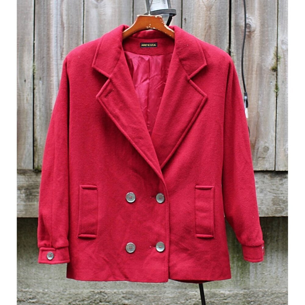 Vintage 1970s - I Magnin Label - Double Breasted, Dolman Sleeve Wool Car Coat L